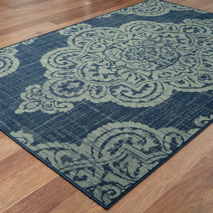 Marina Navy Grey Bohemian Oriental Indoor/Outdoor Rug