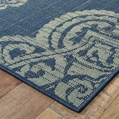 Marina Navy Grey Bohemian Oriental Indoor/Outdoor Rug