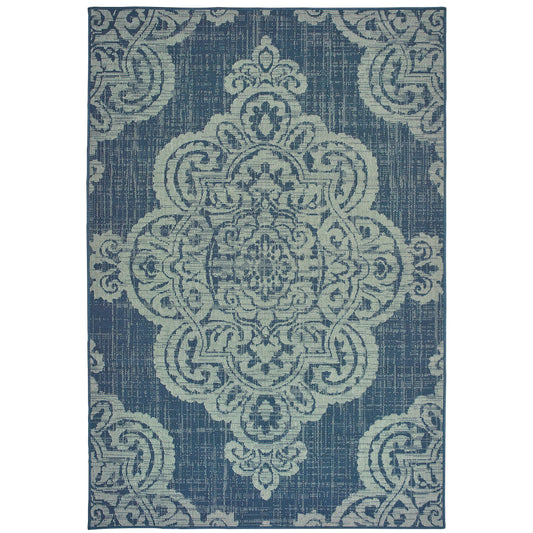 Marina Navy Grey Bohemian Oriental Indoor/Outdoor Rug