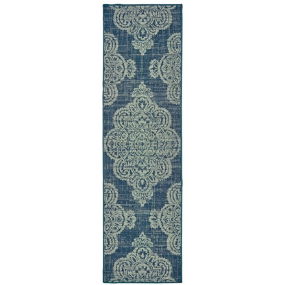 Marina Navy Grey Bohemian Oriental Indoor/Outdoor Rug