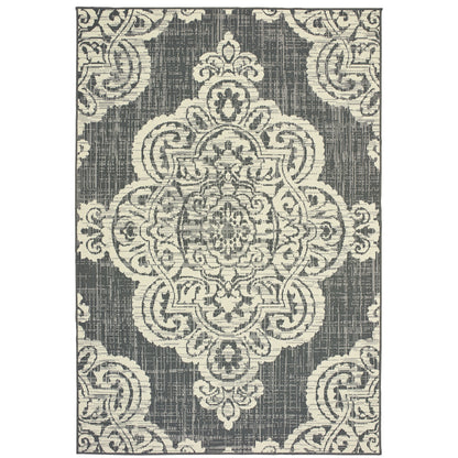 Marina Grey Ivory Bohemian Oriental Indoor/Outdoor Rug