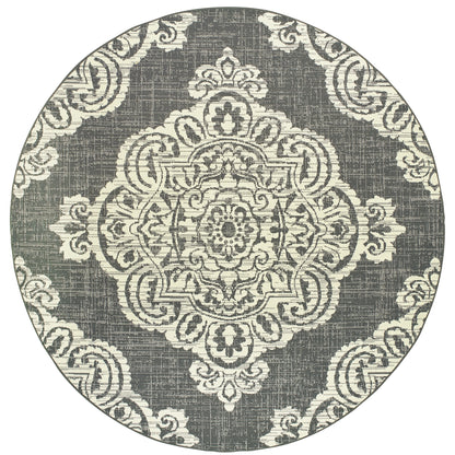 Marina Grey Ivory Bohemian Oriental Indoor/Outdoor Rug