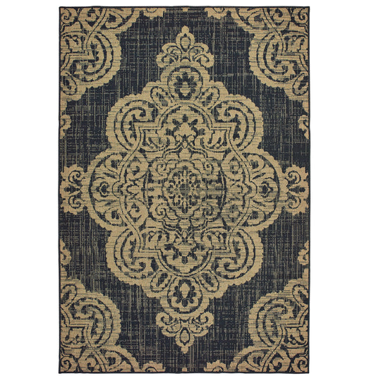 Marina Black Tan Bohemian Oriental Indoor/Outdoor Rug