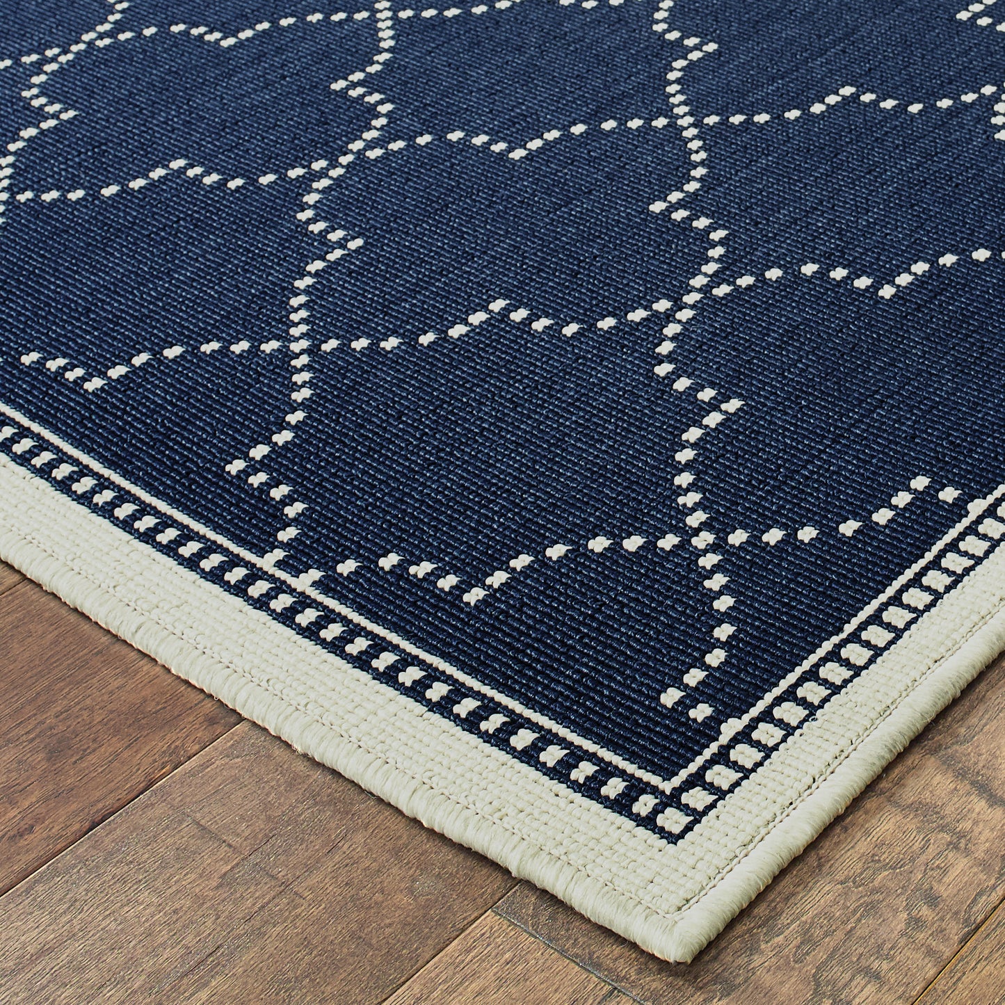 Marina Navy Ivory Moroccan Geometric Indoor/Outdoor Rug