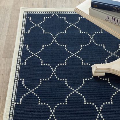 Marina Navy Ivory Moroccan Geometric Indoor/Outdoor Rug