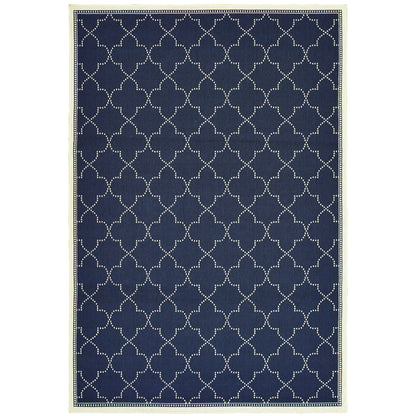 Marina Navy Ivory Moroccan Geometric Indoor/Outdoor Rug