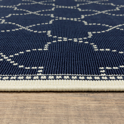 Marina Navy Ivory Moroccan Geometric Indoor/Outdoor Rug