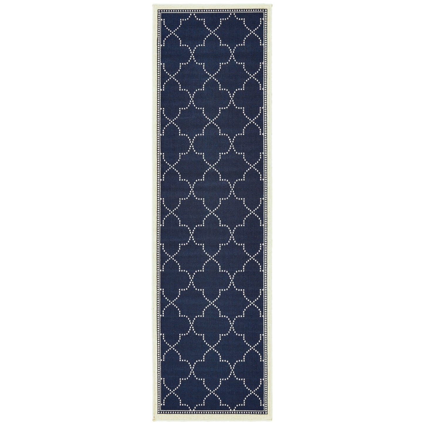 Marina Navy Ivory Moroccan Geometric Indoor/Outdoor Rug