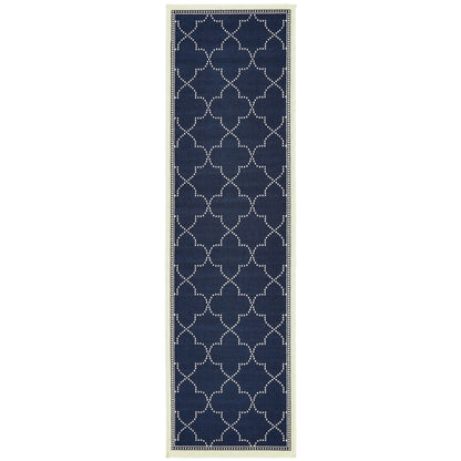 Marina Navy Ivory Moroccan Geometric Indoor/Outdoor Rug