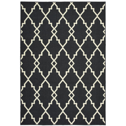 Marina Black Ivory Moroccan Geometric Indoor/Outdoor Rug