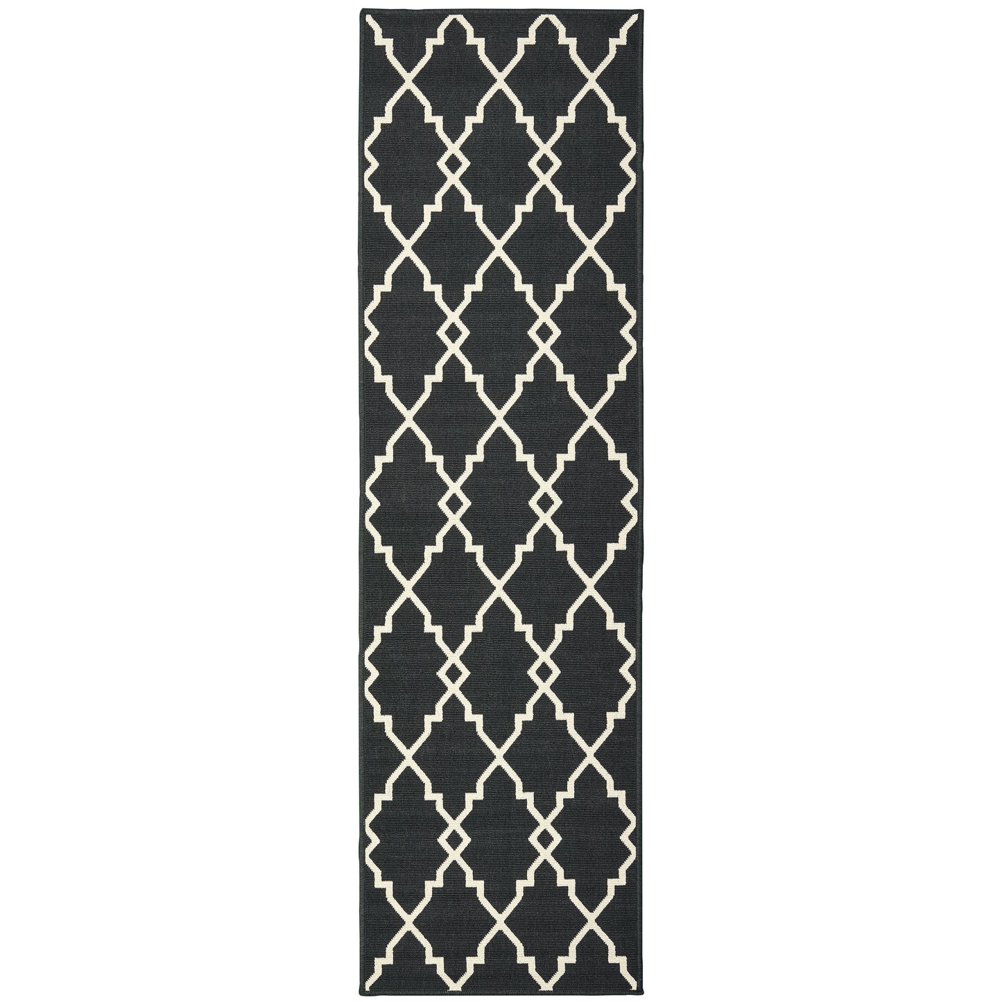 Marina Black Ivory Moroccan Geometric Indoor/Outdoor Rug