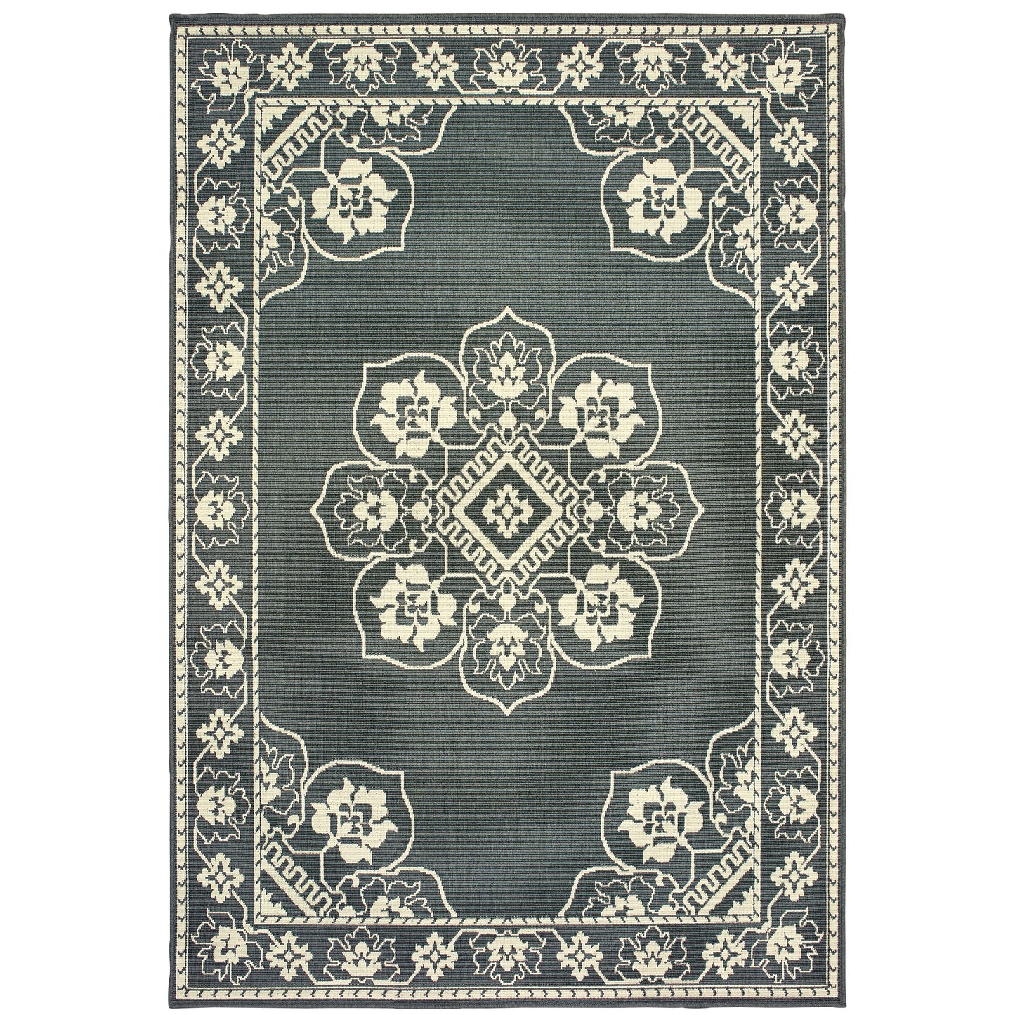 Marina Grey Ivory Traditional Oriental Indoor/Outdoor Rug