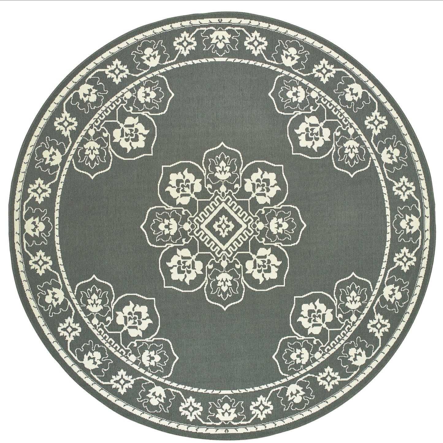 Marina Grey Ivory Traditional Oriental Indoor/Outdoor Rug