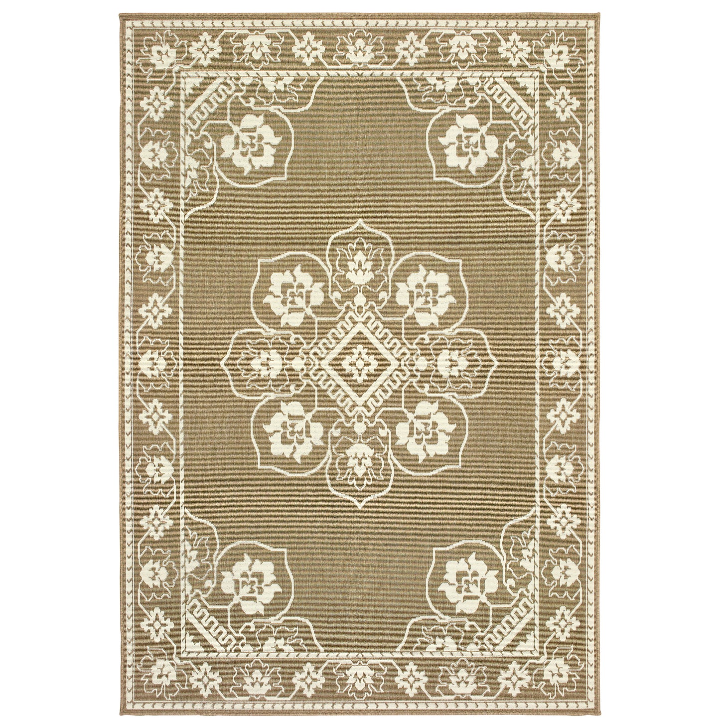 Marina Tan Ivory Traditional Oriental Indoor/Outdoor Rug