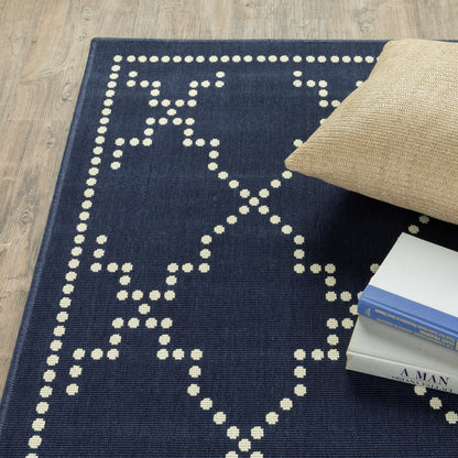 Marina Navy Ivory Moroccan Geometric Indoor/Outdoor Rug