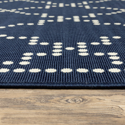 Marina Navy Ivory Moroccan Geometric Indoor/Outdoor Rug