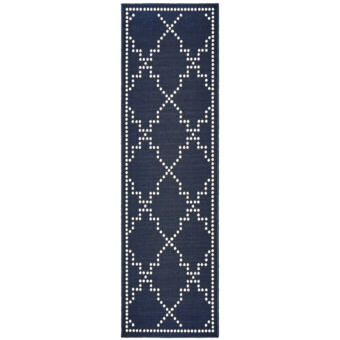 Marina Navy Ivory Moroccan Geometric Indoor/Outdoor Rug