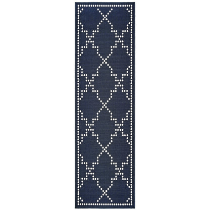 Marina Navy Ivory Moroccan Geometric Indoor/Outdoor Rug