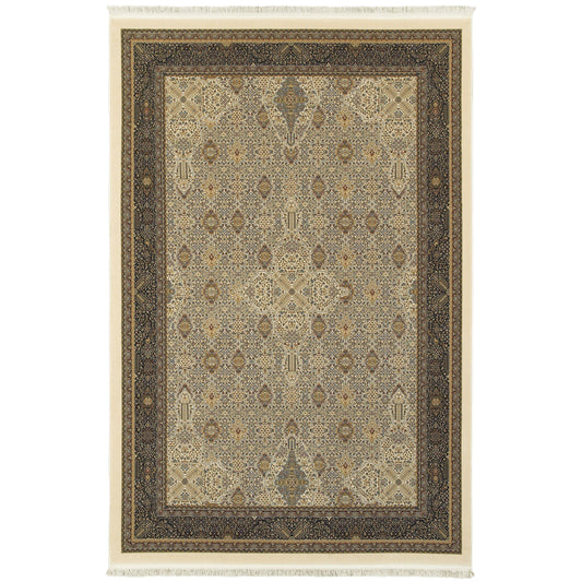 Masterpiece Ivory Dark Blue Traditional Oriental Indoor Rug