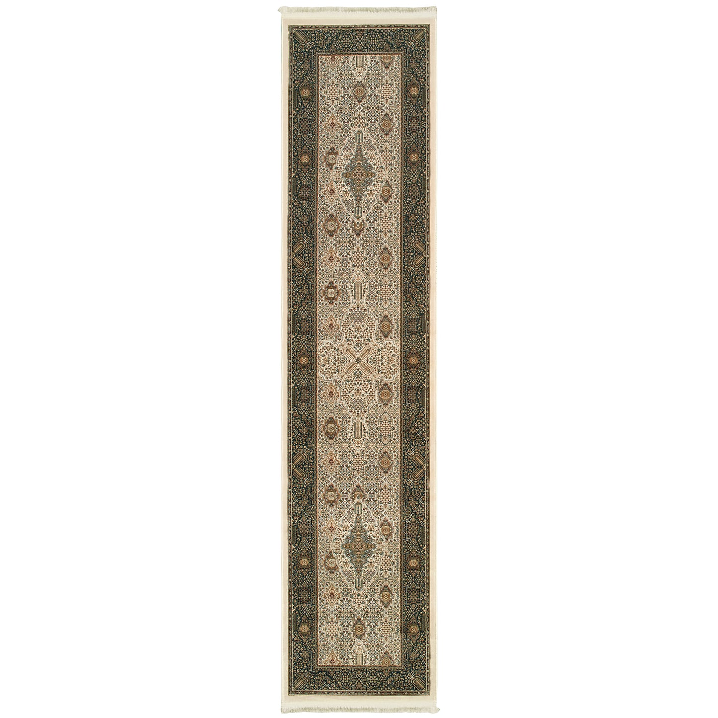 Masterpiece Ivory Dark Blue Traditional Oriental Indoor Rug