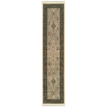 Masterpiece Ivory Dark Blue Traditional Oriental Indoor Rug