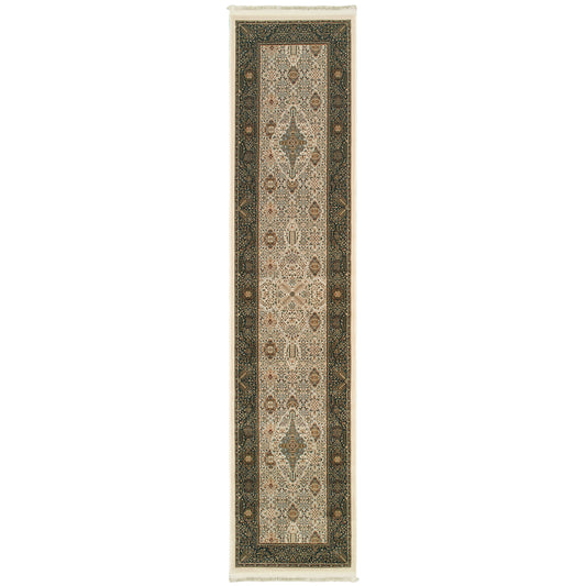 Masterpiece Ivory Dark Blue Traditional Oriental Indoor Rug