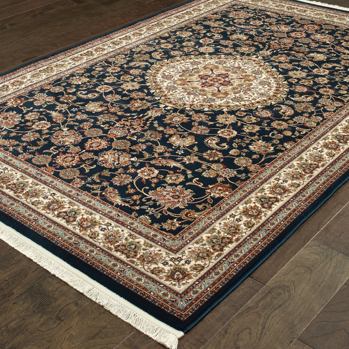 Masterpiece Dark Blue Ivory Traditional Oriental Indoor Rug