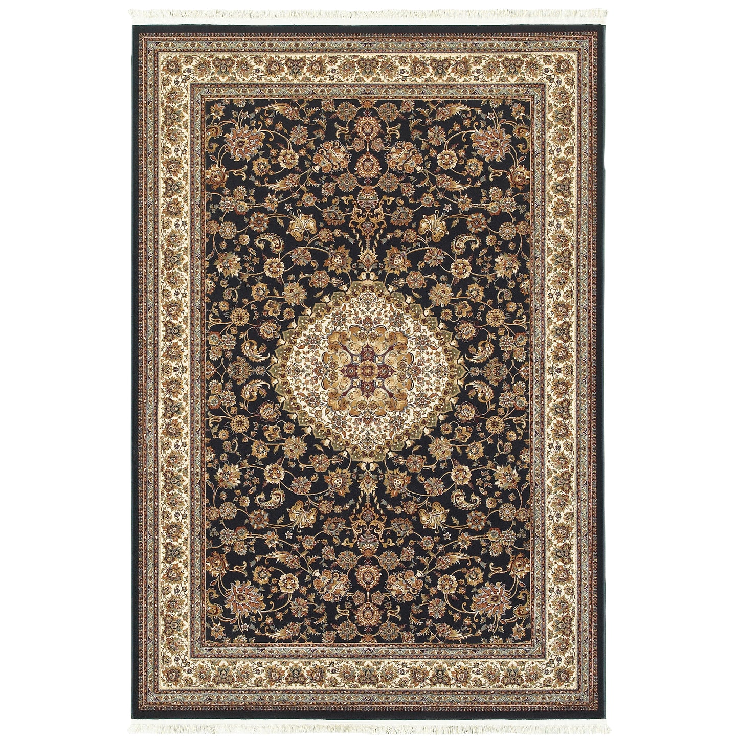 Masterpiece Dark Blue Ivory Traditional Oriental Indoor Rug