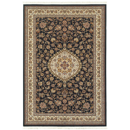 Masterpiece Dark Blue Ivory Traditional Oriental Indoor Rug