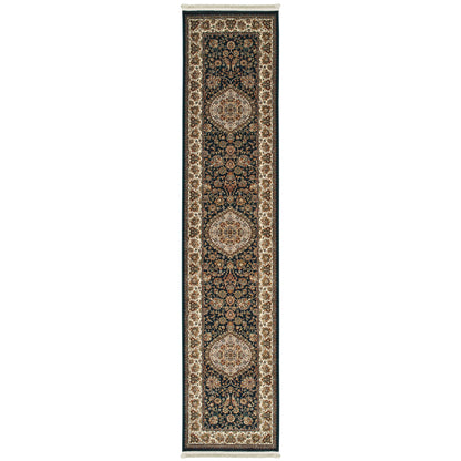 Masterpiece Dark Blue Ivory Traditional Oriental Indoor Rug