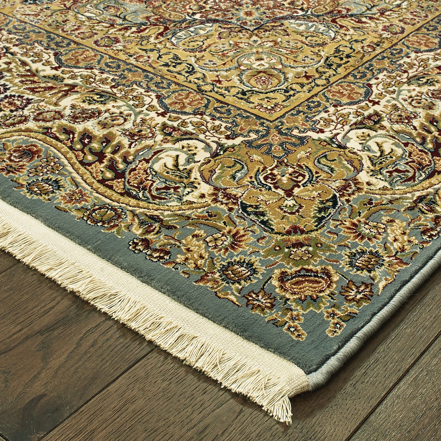 Masterpiece Blue Gold Traditional Oriental Indoor Rug