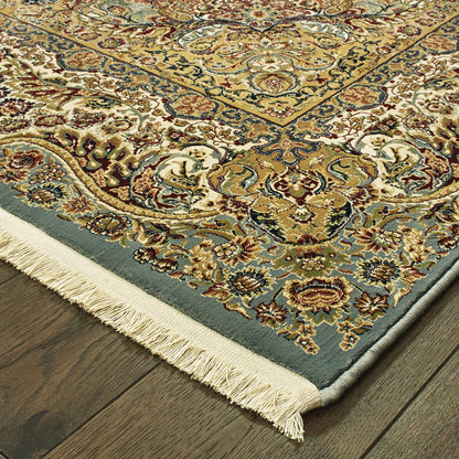 Masterpiece Blue Gold Traditional Oriental Indoor Rug