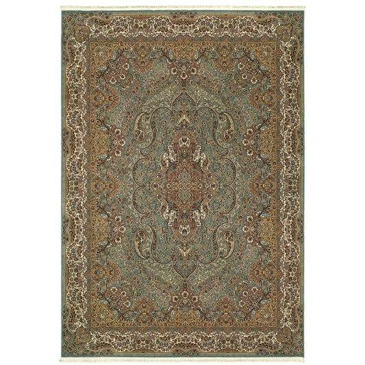 Masterpiece Blue Gold Traditional Oriental Indoor Rug