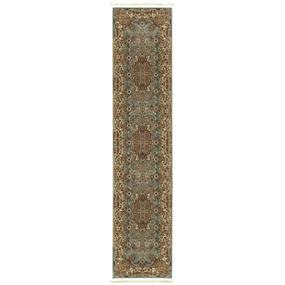 Masterpiece Blue Gold Traditional Oriental Indoor Rug