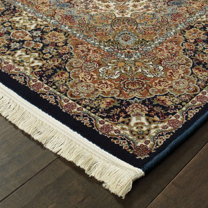 Masterpiece Dark Blue Multi Traditional Oriental Indoor Rug