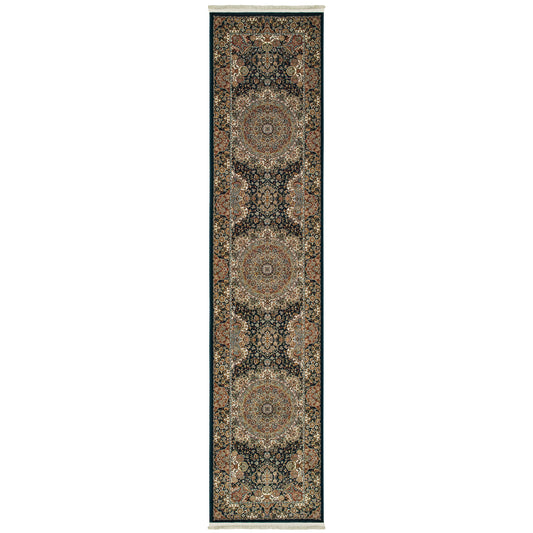 Masterpiece Dark Blue Multi Traditional Oriental Indoor Rug