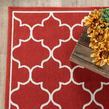 Meridian Red Ivory Moroccan Trellis Indoor/Outdoor Rug