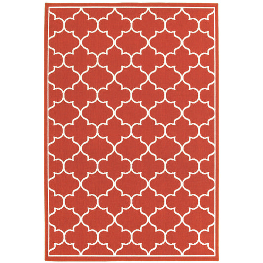 Meridian Red Ivory Moroccan Trellis Indoor/Outdoor Rug