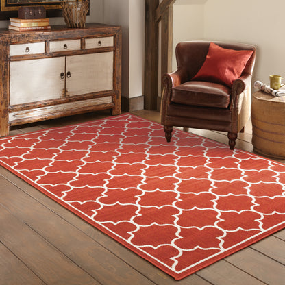 Meridian Red Ivory Moroccan Trellis Indoor/Outdoor Rug