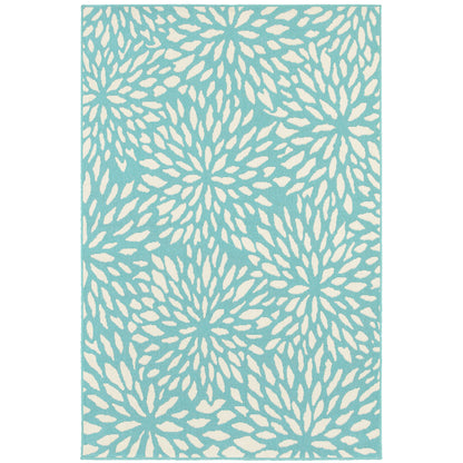 Meridian Blue Ivory Modern & Contemporary Floral Indoor/Outdoor Rug