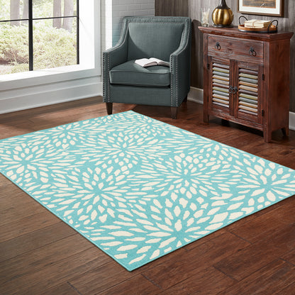 Meridian Blue Ivory Modern & Contemporary Floral Indoor/Outdoor Rug