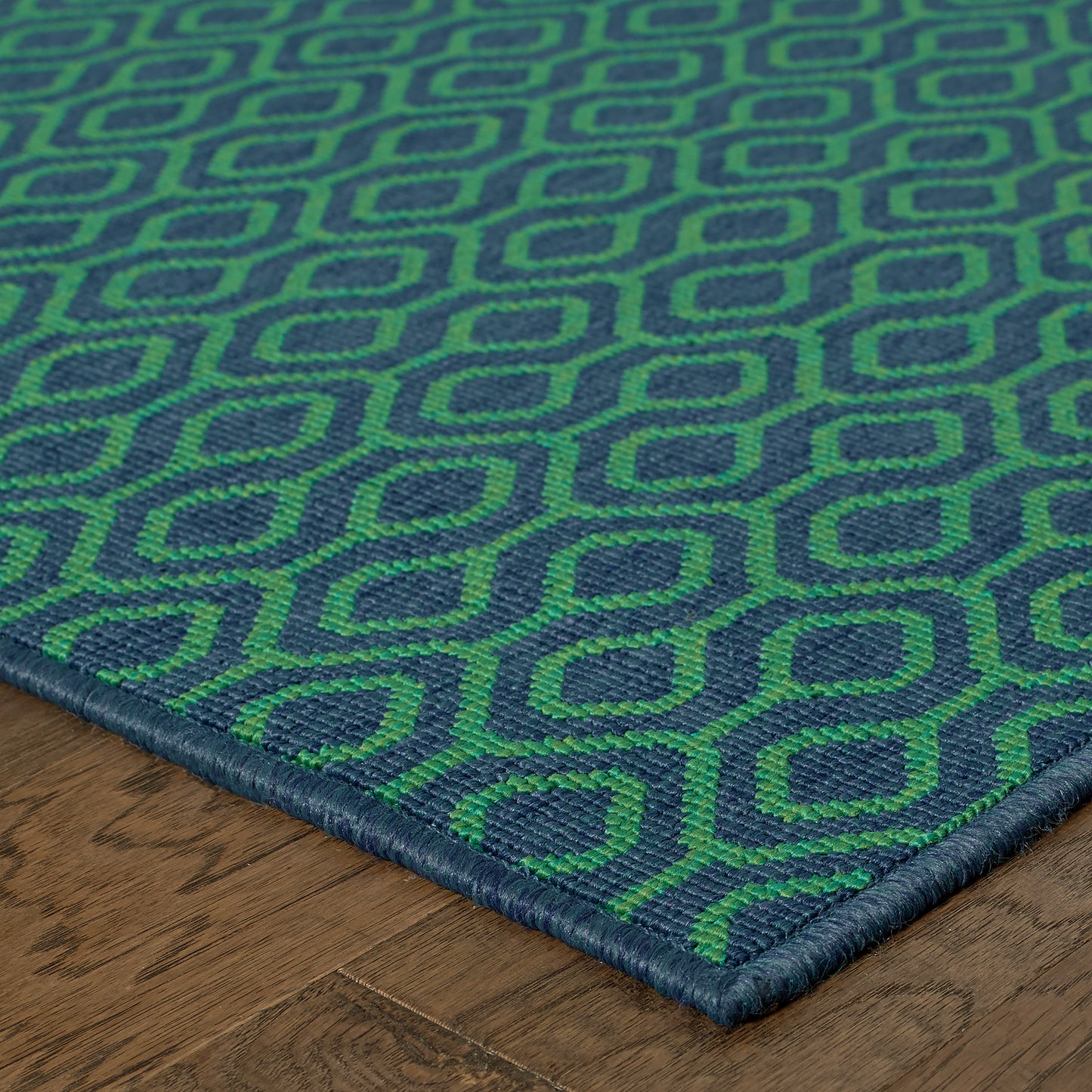 Meridian Navy Green Transitional Geometric Indoor/Outdoor Rug