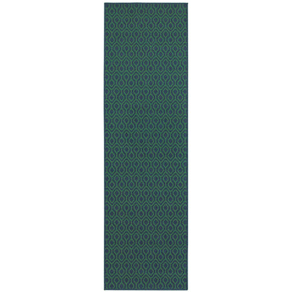 Meridian Navy Green Transitional Geometric Indoor/Outdoor Rug