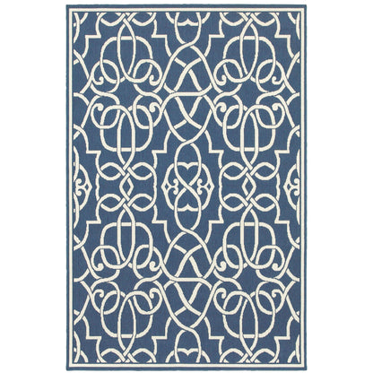 Meridian Navy Ivory Moroccan Trellis Indoor/Outdoor Rug