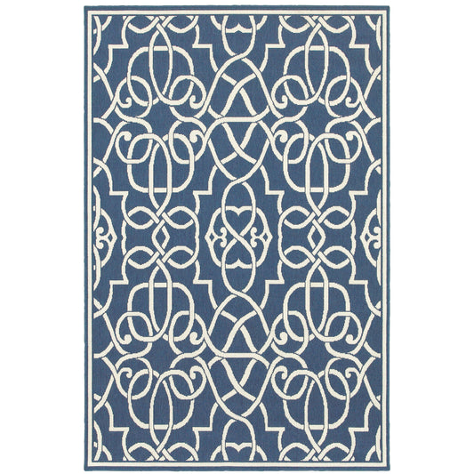 Meridian Navy Ivory Moroccan Trellis Indoor/Outdoor Rug