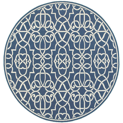 Meridian Navy Ivory Moroccan Trellis Indoor/Outdoor Rug