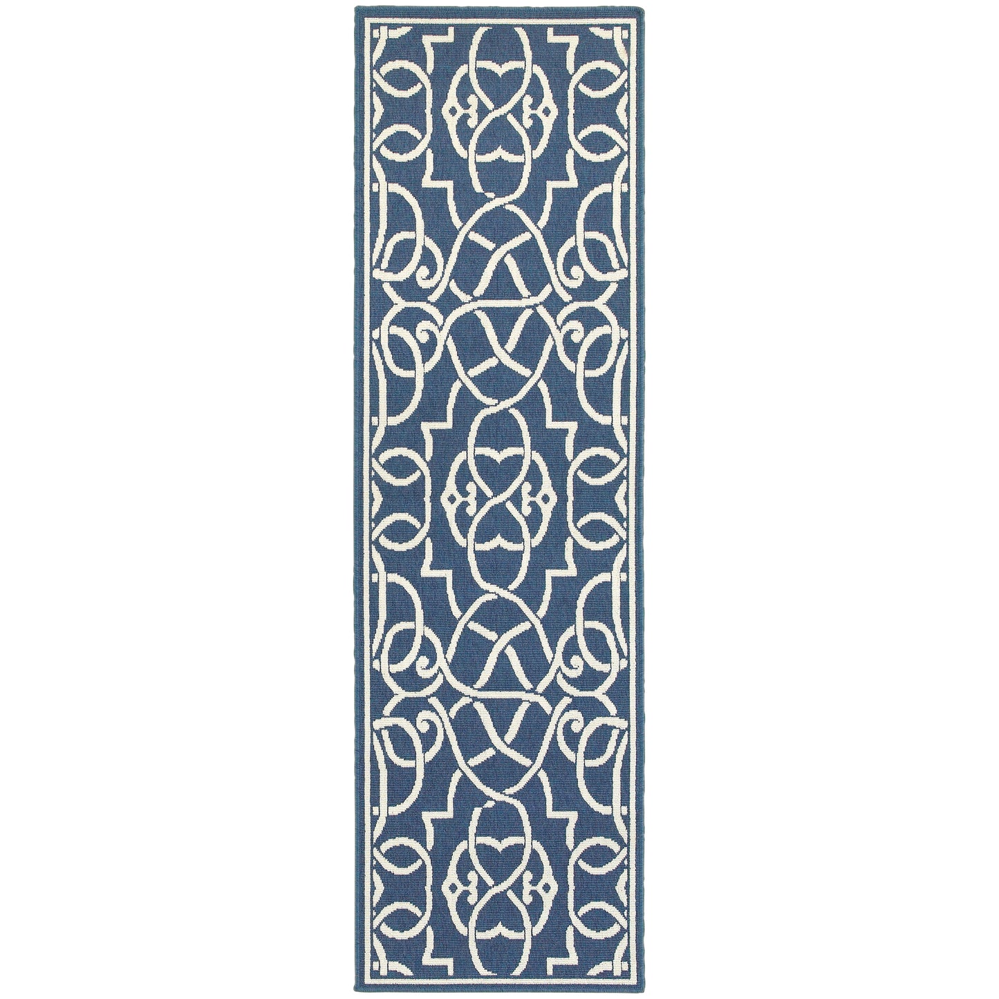 Meridian Navy Ivory Moroccan Trellis Indoor/Outdoor Rug