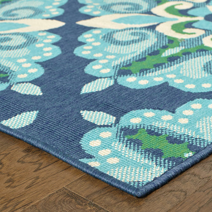 Meridian Blue Green Moroccan Medallion Indoor/Outdoor Rug