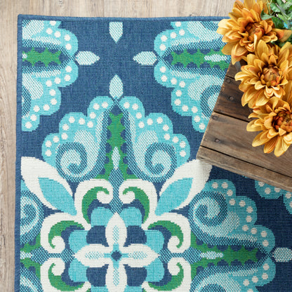 Meridian Blue Green Moroccan Medallion Indoor/Outdoor Rug