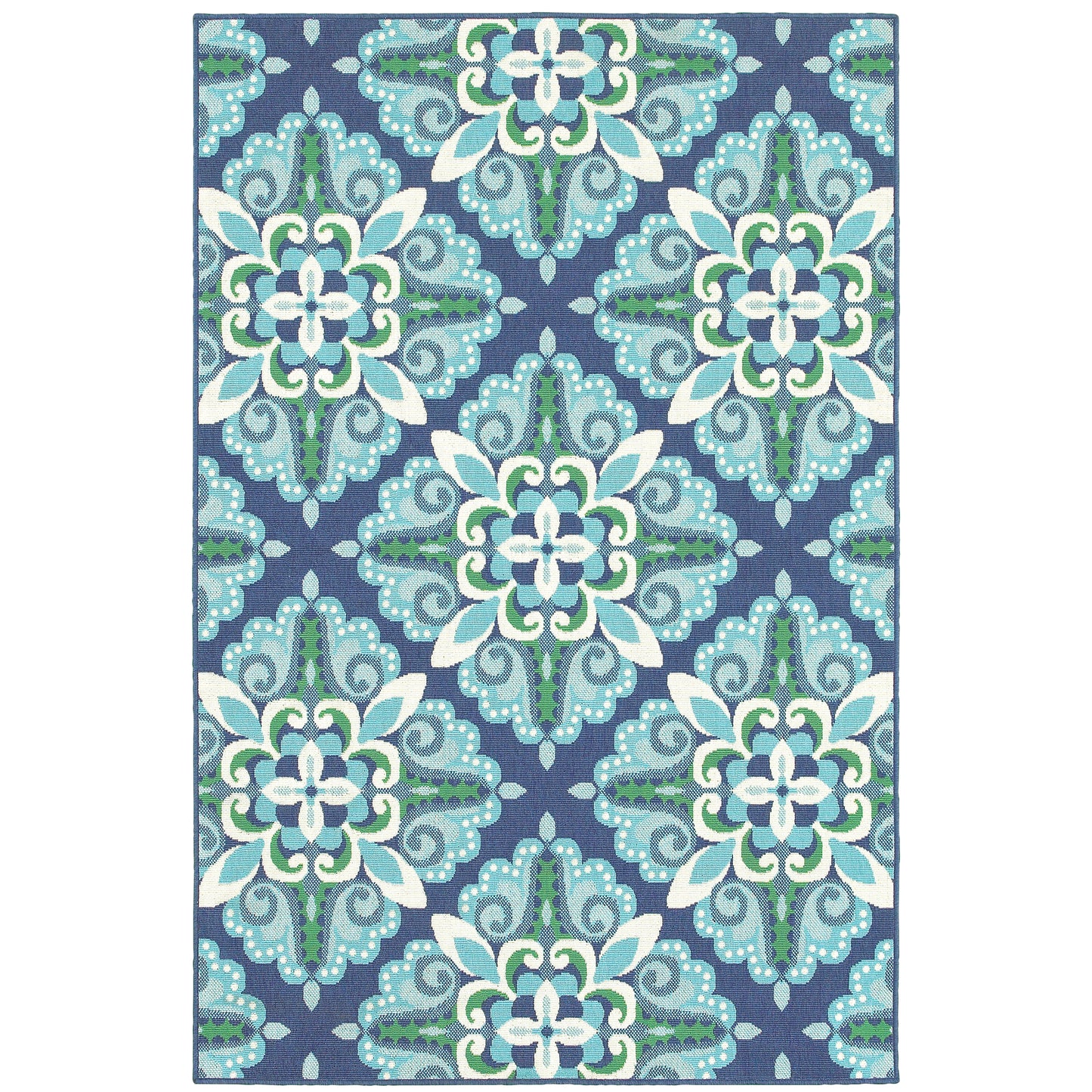 Meridian Blue Green Moroccan Medallion Indoor/Outdoor Rug